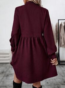 SHEIN LUNE Women's Corduroy Shirt Dress - Burgundy - View 2