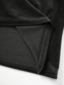 Sweetra 褶饰细节挂脖式连衣裙，带荷叶边下摆，超长款女装 - 黑色 - 查看 6