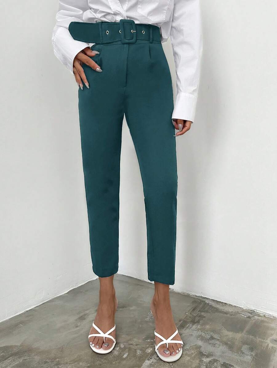 SHEIN Cottnline 女性用束腰西裝褲 - 墨綠色 - 查看 1