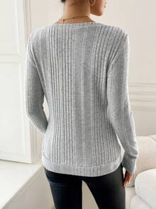 SHEIN Privé Solid Color Long Sleeve T-Shirt - Grey - View 2