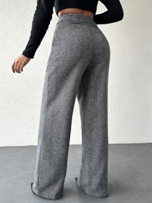 EURMUSE Women's Herringbone Suit Pants - Black and White - View 2