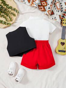 Baby Boys' Summer Suit - Button Up Vest, Short Sleeve Shirt, And Shorts Outfit Set