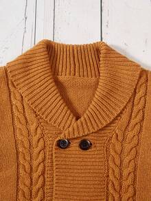 Boys' Turn-Down Collar Double-Breasted Cardigan - Bronze - View 5