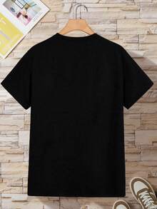 青少年男孩滑板印花短袖T恤 - 黑色 - 查看 2