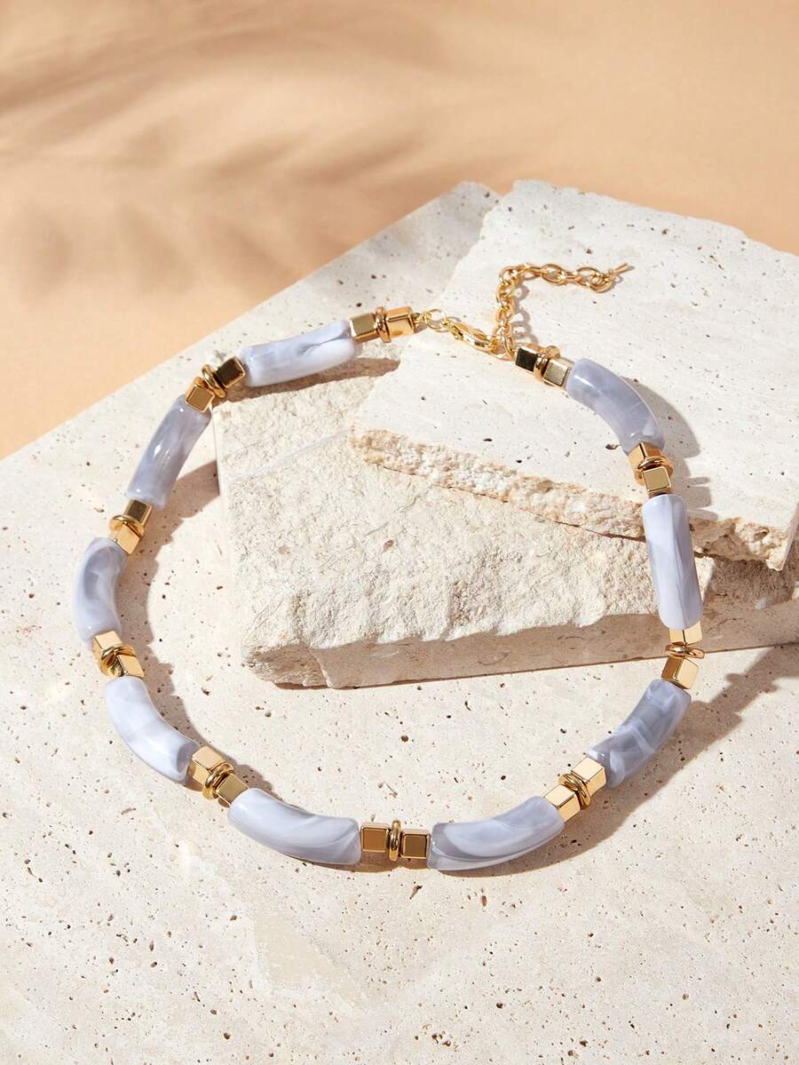 SHEIN VCAY 亞克力ccb珠短頸鍊 - 灰色 - 查看 1