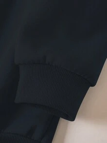 INAWLY Của phụ nữ Màu thuần Lông cừu Áo nỉ Và Quần Bộ - màu đen - Xem 4