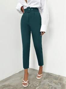 SHEIN Cottnline 女性用束腰西裝褲 - 墨綠色 - 查看 4