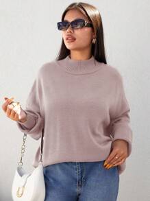SHEIN Cottnline Women's Plus Size Solid Color Drop Shoulder Sweater Pullover - Pink - View 2