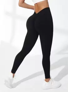 無縫高彈運動緊身褲 - 黑色 - 查看 7