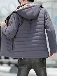 Men Plus New Thickened Internal Fleece Warm Coat With Zipper Pocket And Hood - Grey - View 2