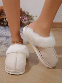 Mules d'intérieur pour femmes avec doublure thermique pour l'hiver - Beige - Voir 3