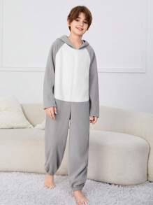 SHEIN 男童休閒鯊魚款帽裝睡衣 - 淺灰色 - 查看 6