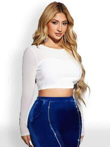 SHEIN SXY Camiseta De Malla Corta Sólida Para Fiesta De Nochevieja Sexy