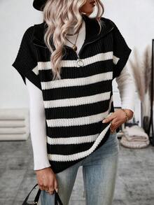 SHEIN LUNE Women'S Striped Half Zipper Knit Top - Multicolor - View 7