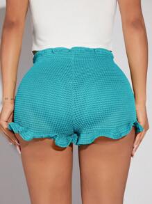 SHEIN SXY Summer/Beach;Women'S Shorts With Frill Hem - Teal Blue - View 2