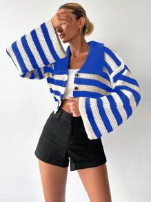 EURMUSE Women's Striped Bell Sleeve Cardigan - MultiWarna - View 5