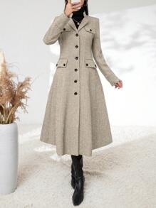 SHEIN Privé Abrigo Largo De Mujer Con Cierre De Botón - Albaricoque - Ver 1