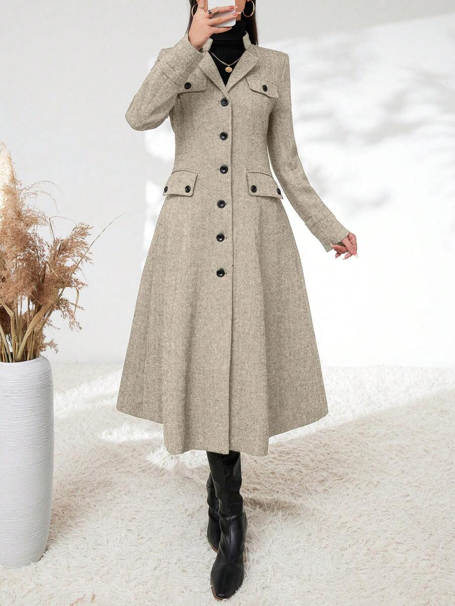 SHEIN Privé Abrigo Largo De Mujer Con Cierre De Botón - Albaricoque - Ver 1