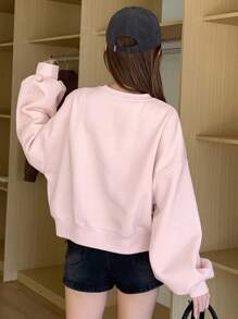 DAZY Sudadera con mangas caídas y estampado de lazo, ropa de otoño - Rosa - Ver 8