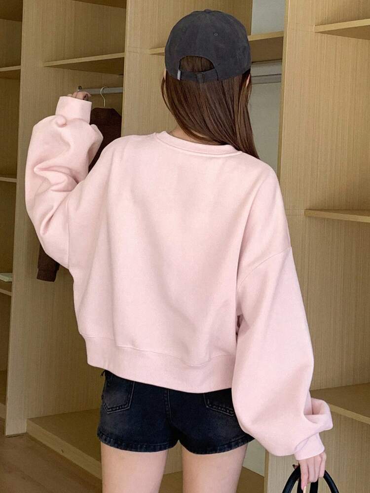 Bow-Patterned Drop Shoulder Sleeve Sweatshirt,Fall Clothes
