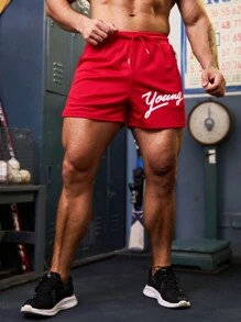 Manfinity Sport Corelite Men'S Letter Print Athletic Shorts Sweat Pants - Red - View 4