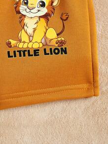 SHEIN 2pcs/set Baby Boys' Casual Fun Lion Pattern Printed Long Sleeve Top And Shorts For Streetwear, Spring/summer