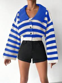EURMUSE Women's Striped Bell Sleeve Cardigan - MultiWarna - View 3