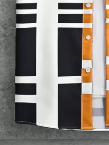 Manfinity Homme Men'S Stripe Short Sleeve Shirt And Shorts Set, Men Stripe Button Up Shirt Shorts Set, Men Two Piece Casual Short Sets, Men 2 Piece Set Summer, Black And Orange Shirt Men - Multicolor - View 4