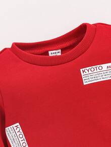 SHEIN Baby Boys' Letter Print Round Neck Sweater And Pants Two Piece Set - Burgundy - View 4