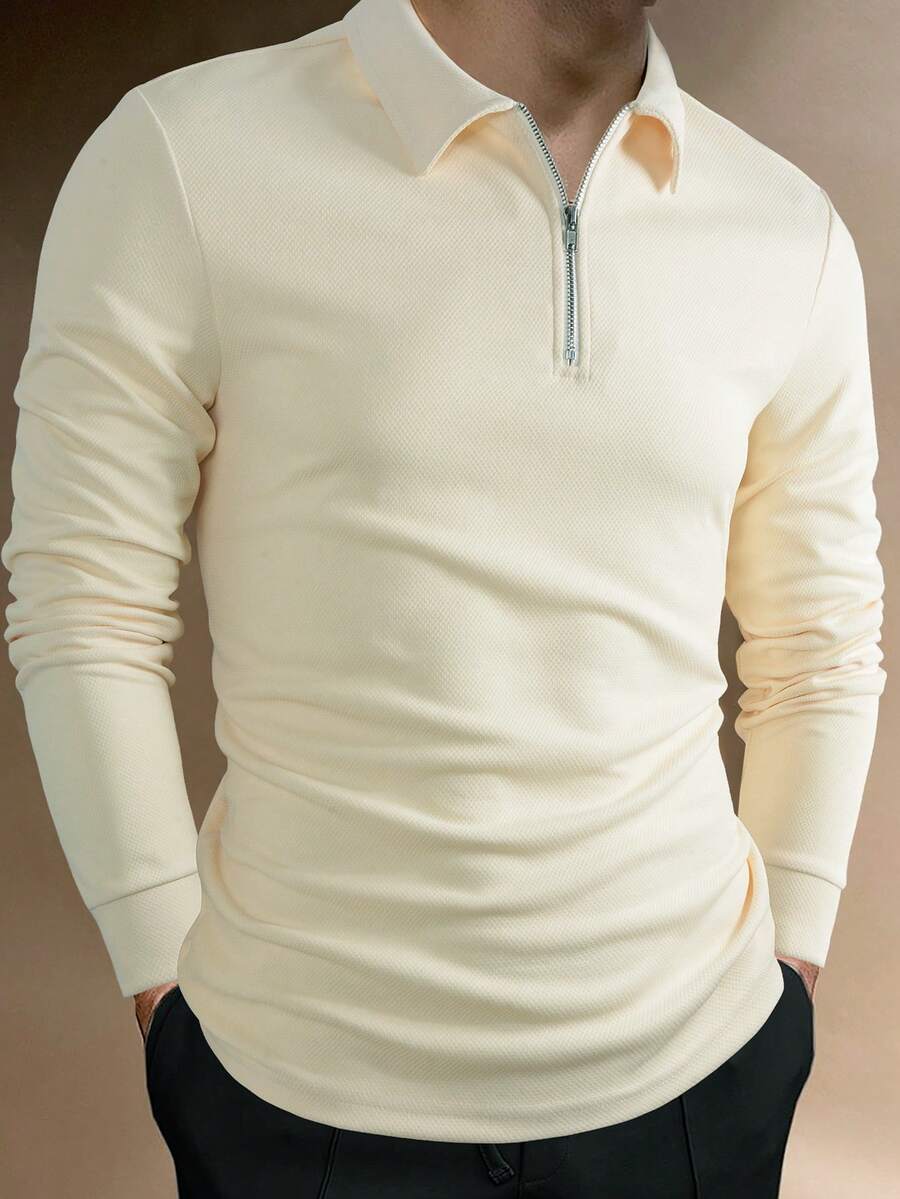 Manfinity Nam Khóa kéo một phần tư Áo polo - Màu be - Xem 1