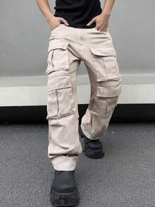 Manfinity EMRG Men'S Solid Color Cargo Jeans - Khaki - View 3
