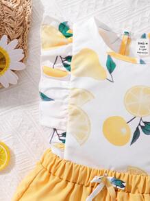 Baby Girls' Lemon Print Ruffle Trim Top And Shorts Set - Yellow - View 3