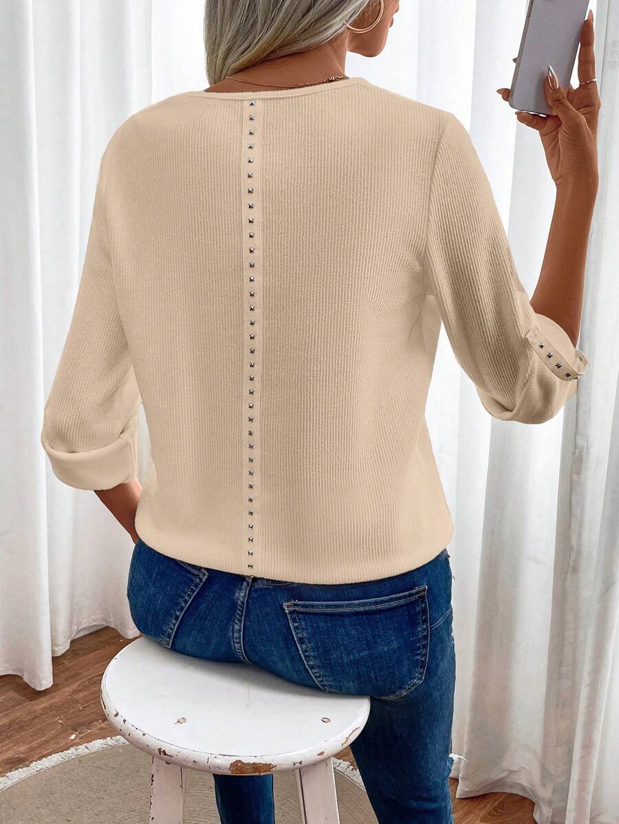 SHEIN LUNE 女款 V 領捲袖 T 卹