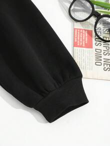 SHEIN EZwear 印花連帽休閒運動衫 - 黑色 - 查看 6