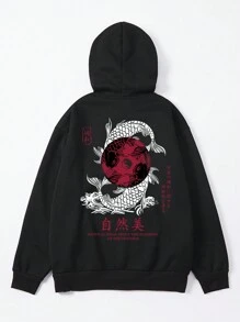 男士口號印花帽t恤 - 黑色 - 查看 3