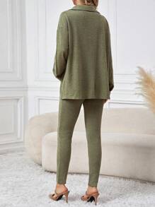 SHEIN Thai sản Dài Áo Và Vòng eo có thể điều chỉnh Đáy Hai chiếc Bộ - màu xanh lá - Xem 2