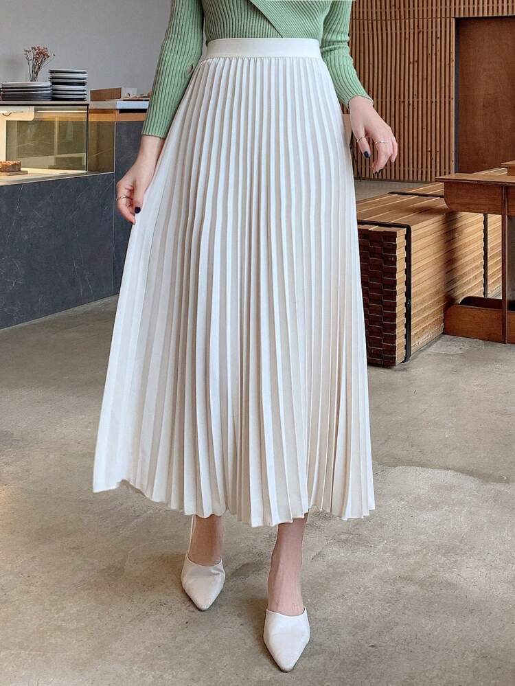 Women's Pleated Loose A-Line Skirt, Korean Style