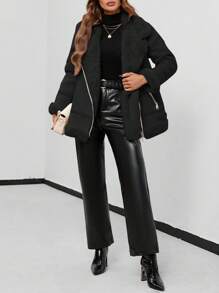 SHEIN Essnce Patchwork Zip Up Jacket - Black - View 4