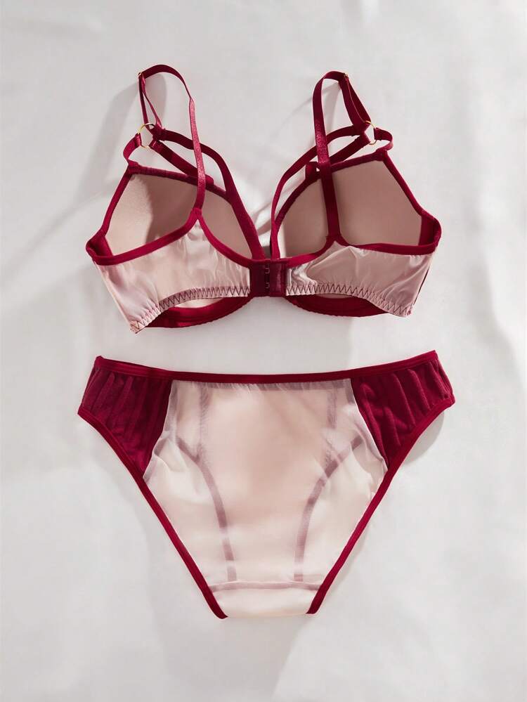 Women's Contrast Mesh Bra & Brief Lingerie Set