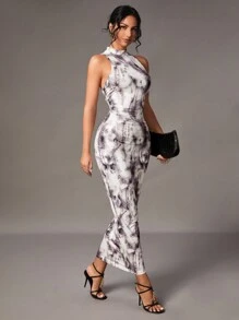 SHEIN Tall Tie Dye緊身露背無袖連身裙 - 彩色 - 查看 4