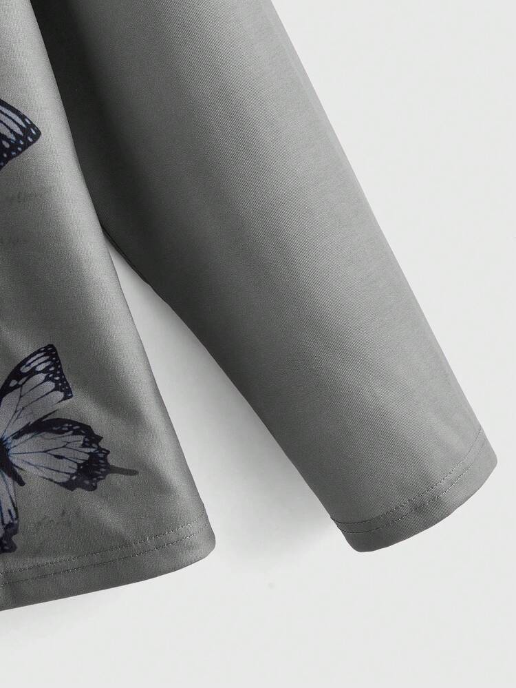Plus Size Asymmetric Neckline Butterfly & Flower Printed T-Shirt