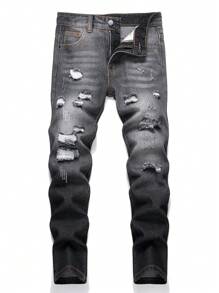 Teen Boy Fashionable Distressed Jeans - Grey - View 1