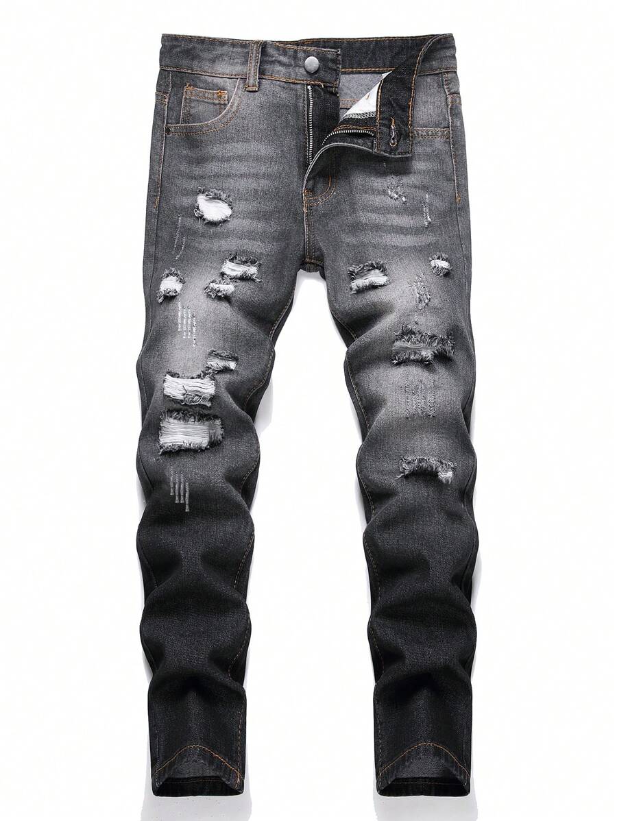 Teen Boy Fashionable Distressed Jeans - Grey - View 1