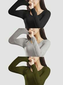 SHEIN MOOSTA 大尺寸圓領高彈t卹套裝(3件) - 彩色 - 查看 5