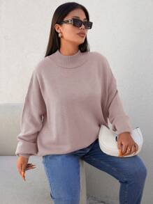 SHEIN Cottnline Women's Plus Size Solid Color Drop Shoulder Sweater Pullover - Pink - View 4