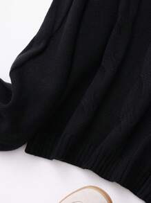 Flirla Áo len cỡ lớn có trang trí nơ, áo len chui đầu dệt kim mùa thu đông. - màu đen - Xem 4