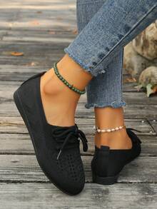 全新跨境欧美风透气女士低帮一脚蹬平底鞋 - 黑色 - 查看 2