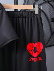 青少年男孩蜘蛛網印花短袖 T 恤和長褲套裝 - 彩色 - 查看 7