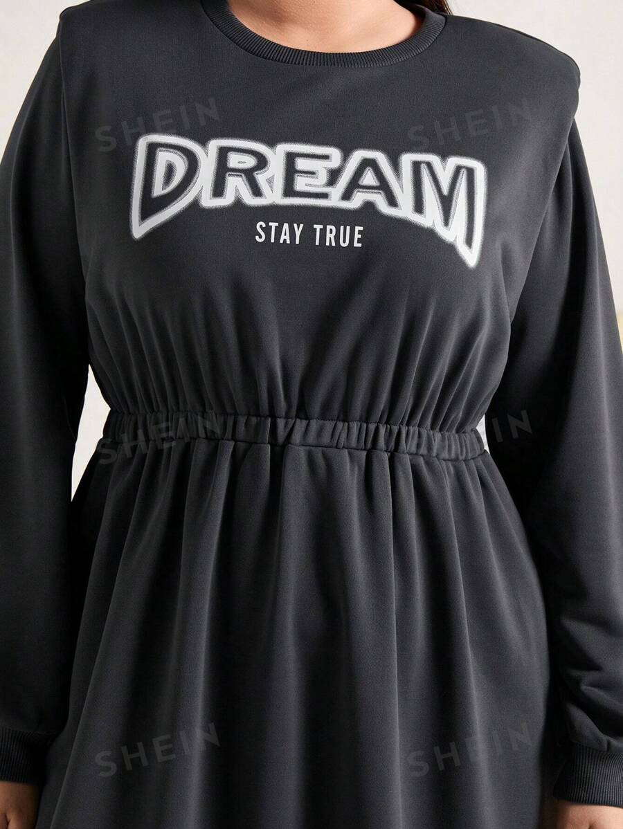 SHEIN Mulvari Plus Size Women'S Letter Print Waist Dress SHEIN EUR