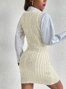 SHEIN Unity 撞色邊v領無袖針織連身裙 - 米色 - 查看 2